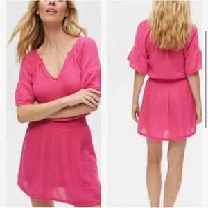 NWT Michael Stars $168 Katelyn Mini Dress WildBerry Gauze Smocked Cotton Size S